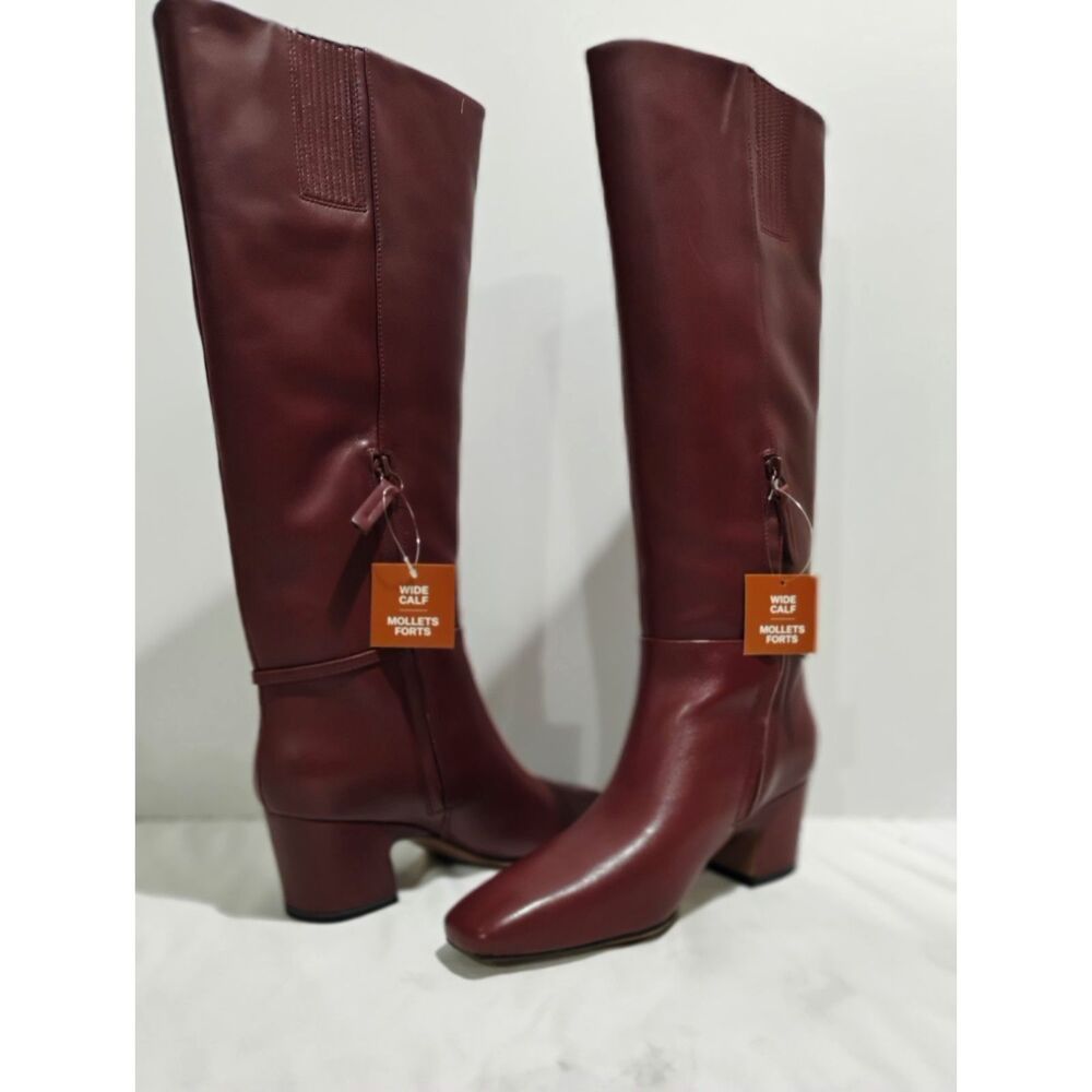 New Franco Sarto Sorelina Knee High Boots Bordo Red Leather 7.5 M Wide Calf — image 3 of 7